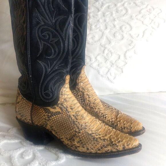 Dan Post Vintage Western Python and Black Leather Stitched Cowgirl Boots Size 6 - Picture 15 of 15